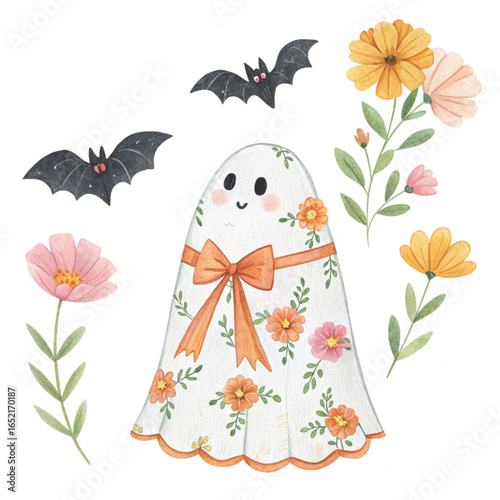 ghosts with vintage floral fabric watercolor pastel-colored