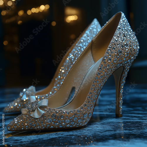 Gold Glitter Bow Heels
