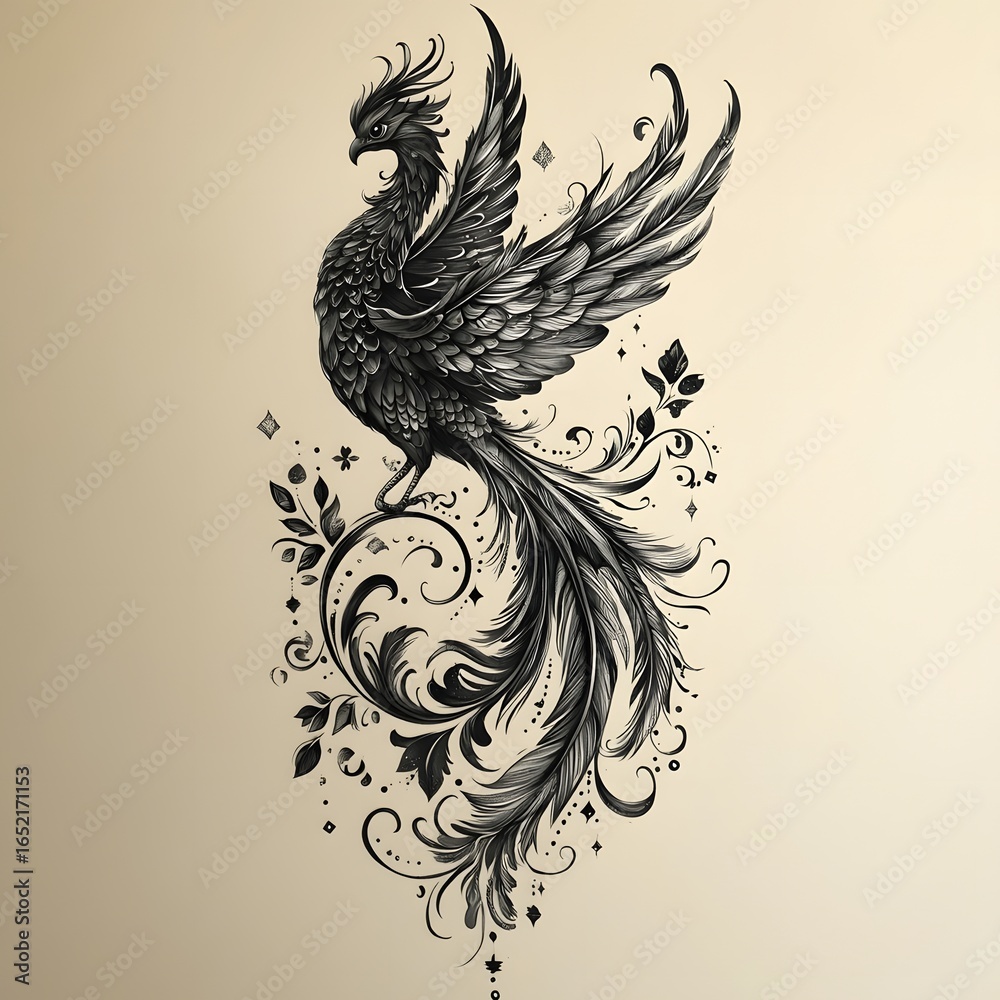Fototapeta premium Majestic phoenix rising from tribal swirls of flames
