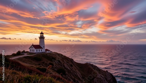 Serene Lighthouse Sunset Over Ocean Cliffs