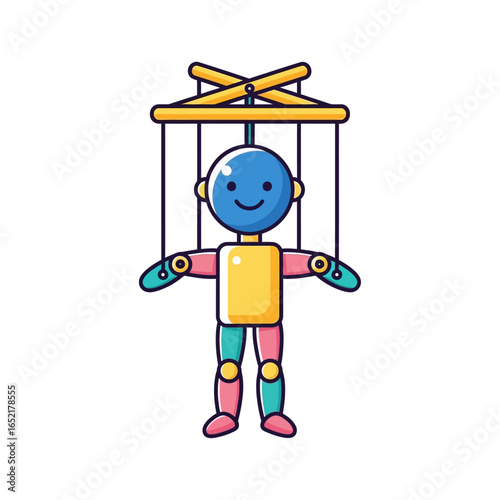 Cute Wooden Marionette Puppet With Strings Vector illustration