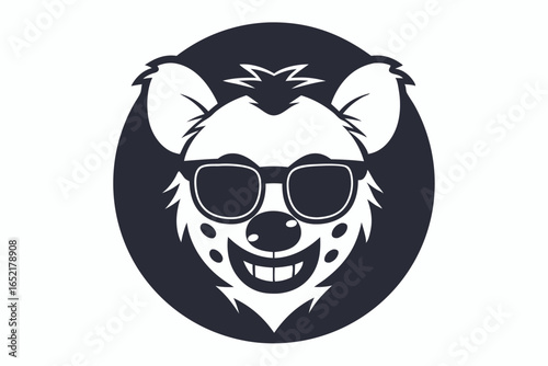 Cartoon Hyena Face Logo with Sunglasses on White Background