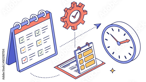 Isometric project schedule calendar time management planning task management deadline reminder organization workflow
