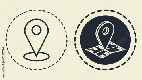 Find location and navigate with map pin icon for gps navigation and destination point on maps for travel
