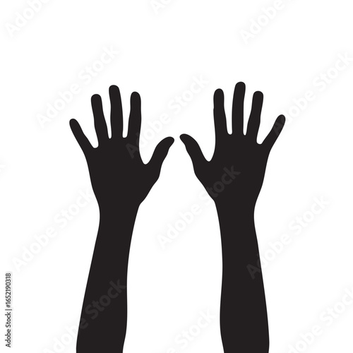 Silhouette of Hands Reaching Upward in Unity and Hope on White Background Illustration