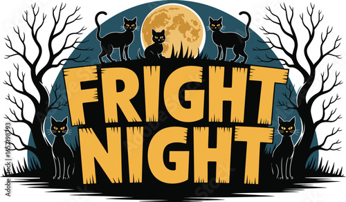 Fright Night with Black Cats and Full Moon Halloween, fright night, black cats, full