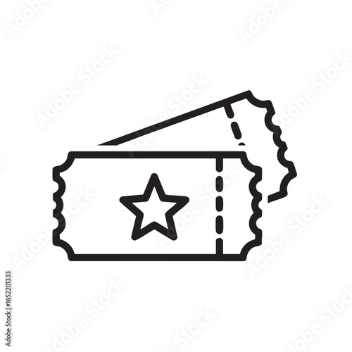 Two retro ticket stubs with a star icon concept for events and admissions black line vector illustration design graphic element isolated on white background