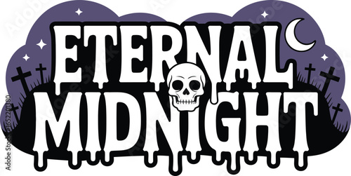 Eternal Midnight Halloween text with graveyard lettering