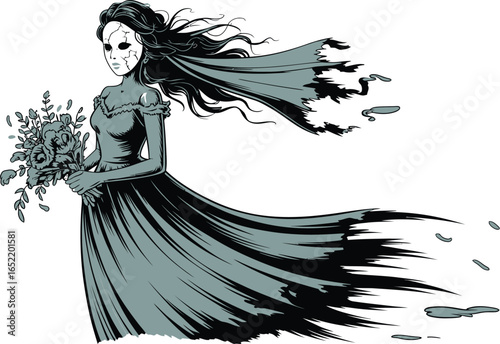 Ghostly Bride with Tattered Veil and Flowers spirit