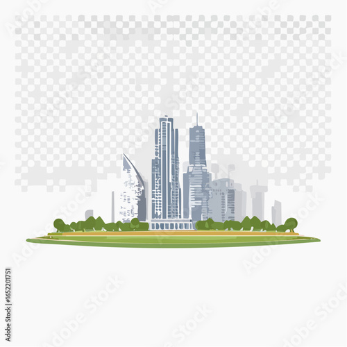 Green city skyline with a futuristic urban landscape of skyscrapers and towering architecture