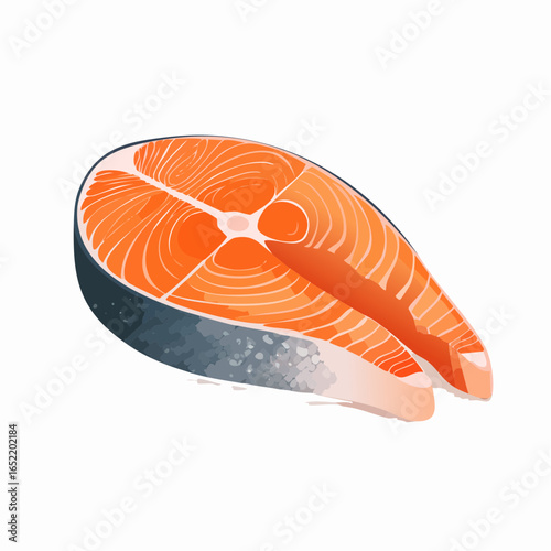Fresh raw salmon steak fillet on a white plate with sushi rice