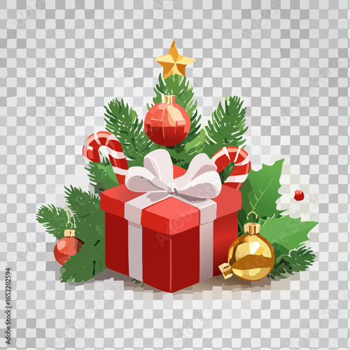 A beautiful winter scene with a decorated Christmas tree and festive gift boxes, perfect for a holiday celebration