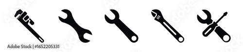 Wrench icon set. Set of tool, wrench and screwdriver symbol - Vector 