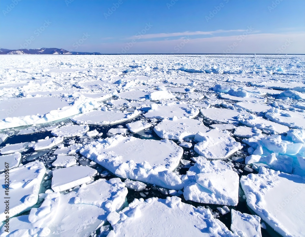 Obraz premium Ice floes cover a vast expanse of ocean