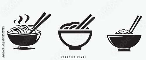 Three bowls of asian noodles with chopsticks in different eating stages