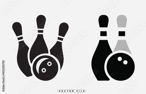 Vector illustration of bowling pins and balls in different striking positions