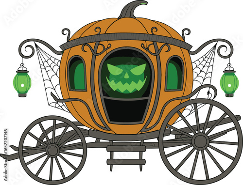 Spooky Pumpkin Carriage With Jack O Lantern Face halloween