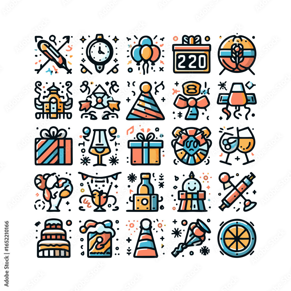 Fototapeta premium New Year Celebration Icons set