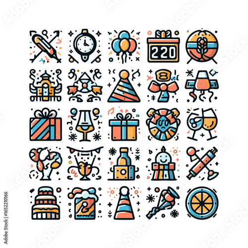 New Year Celebration Icons set
