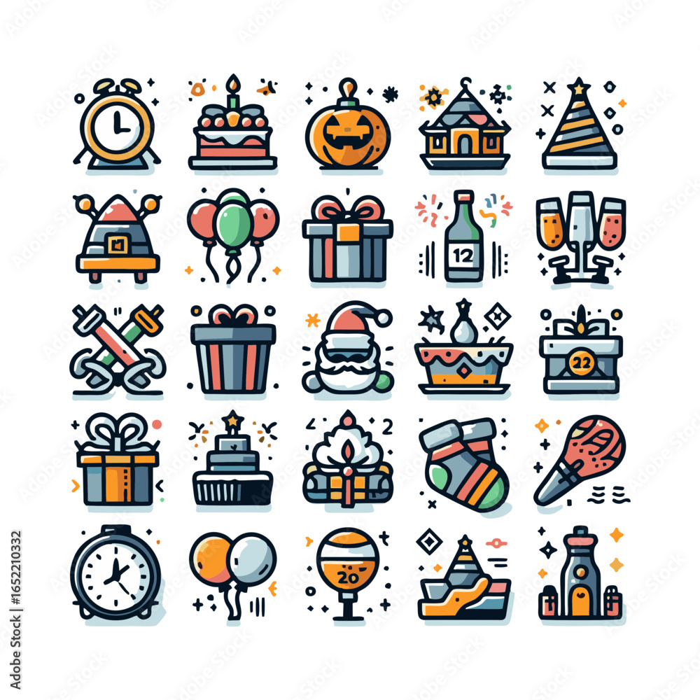 Obraz premium New Year Celebration Icons set
