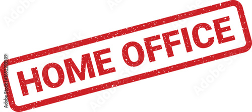 Red distressed stamp with the words HOME OFFICE printed diagonally