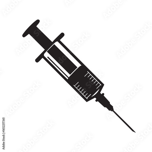 Black and White Syringe Vector Illustration Representing Healthcare and Vaccination Campaigns for Disease Prevention and Medical Treatment