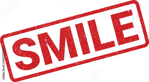 Red grunge stamp with the word SMILE imprinted on it