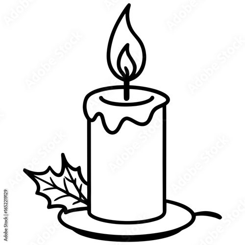 Christmas candle line art vector illustration