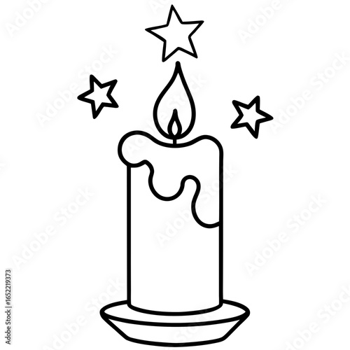 Christmas candle line art vector illustration