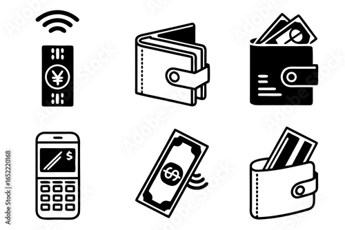 Payment methods and wallets icons isolated on white background