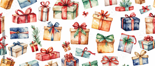 gift boxes seamless pattern watercolor