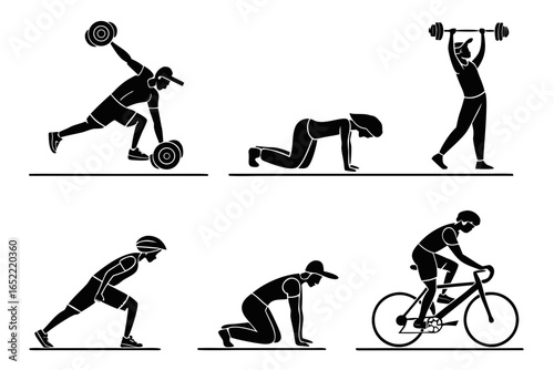 People doing various sport exercises isolated on white background