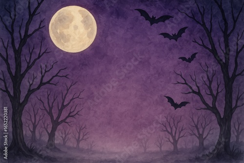 Purple spooky night scene. AI Generative.