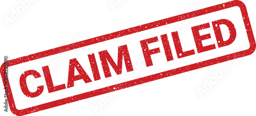 Red rubber stamp impression stating CLAIM FILED across a clean surface