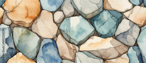 cobbled stones wall watercolor background