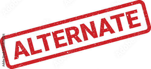 Red rubber stamp with the word Alternate imprinted with speckled texture