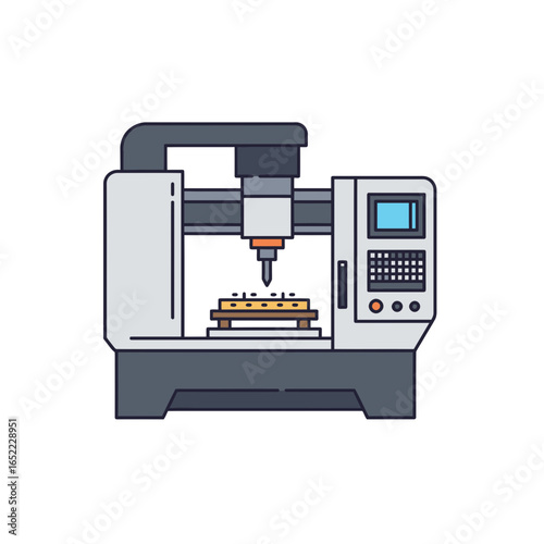Automated milling machine processing a wooden block with precise movements, concept for industrial manufacturing, technological advancement and precision engineering