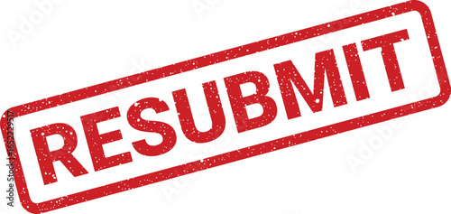 Red rubber stamp with the word resubmit in white ink