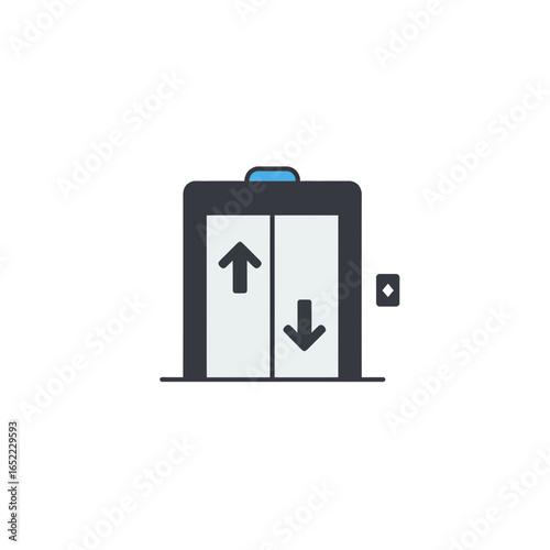 Elevator doors with up and down arrow symbols in a simple vector illustration, concept for accessibility guidance, building navigation and architectural representation