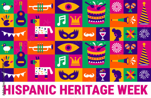 Hispanic heritage week background, banner, card or poster design template is observed every year during September, to raise awareness about the mission. Vector illustration.