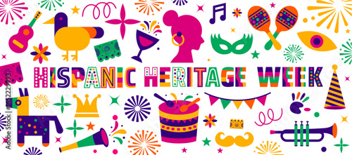 Hispanic heritage week background, banner, card or poster design template is observed every year during September, to raise awareness about the mission. Vector illustration.