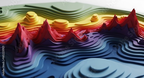 Fototapeta Naklejka Na Ścianę i Meble -  Colorful topographic landscape map model layers mountains elevation terrain visualization design