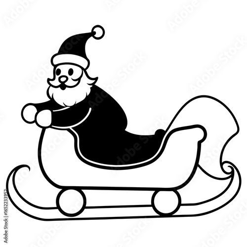 Santa riding sleigh line art vector illustration