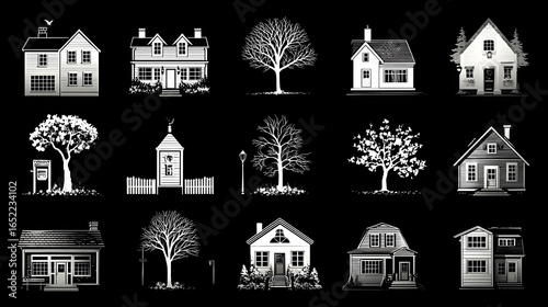 Real Estate and Property Glyph Icons – Black Exterior House Vector Design Pack
