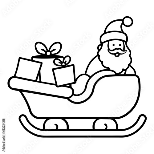Santa sleigh with gifts line art vector illustration