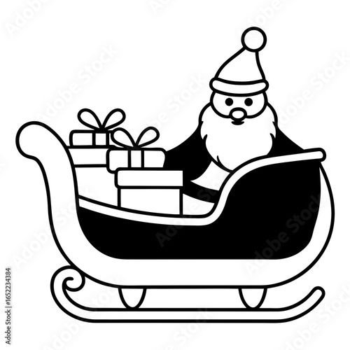 Santa sleigh with gifts line art vector illustration