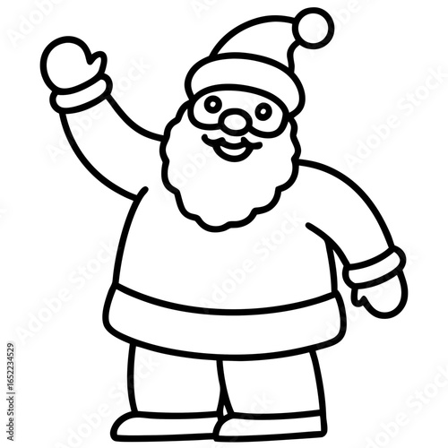 Santa waving line art vector illustration