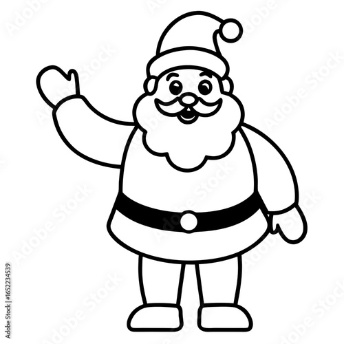 Santa waving line art vector illustration