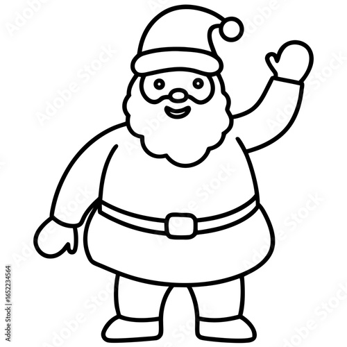 Santa waving line art vector illustration