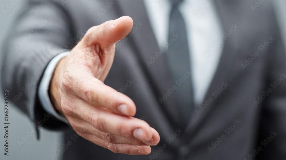 Obraz premium business man with hand extended to handshake no logos no brands ar 169